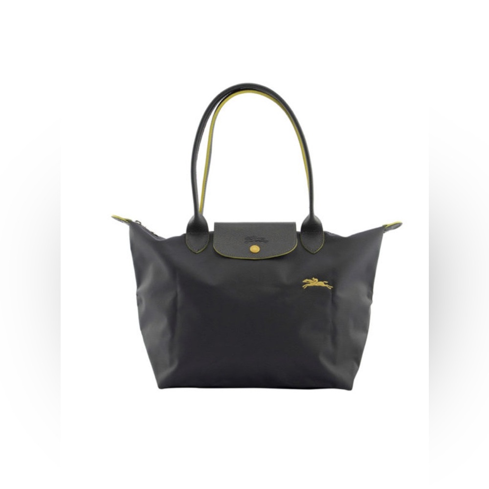 Longchamp Black Tote with Yellow Trim